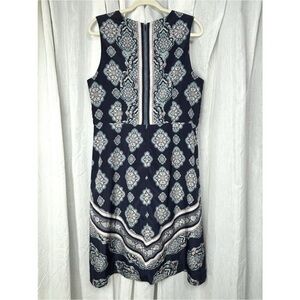 Ann Taylor‎ Womens 14 Dress Floral Paisley Navy Pink Midi Sleeveless 18059 EUC